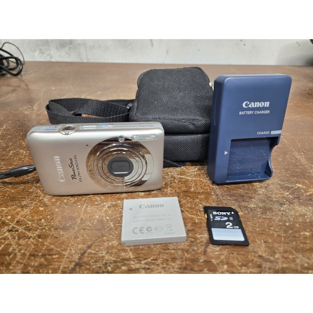Canon PowerShot ELPH 100 HS 12.1MP Silver Digital Camera Battery Charger Tested